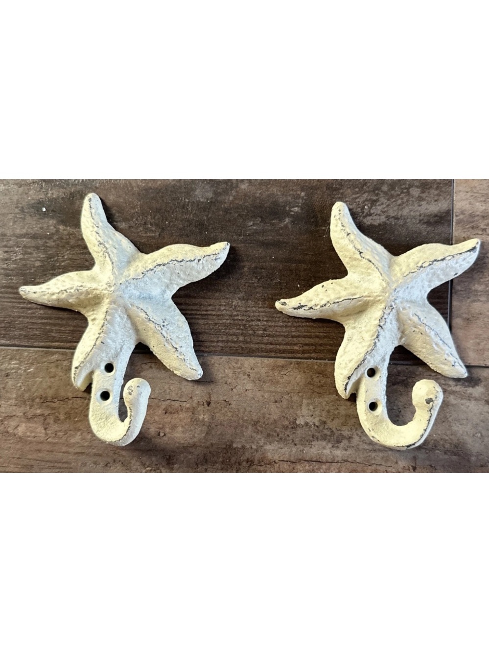 Starfish Cast Iron Wall Hooks 
Antique White Set of 2